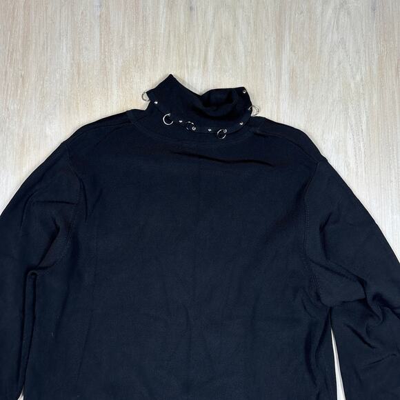 Colour Works Black Chain Punk Edgy Turtleneck Gothic Bold Pullover Sweater 2X - Picture 13 of 14